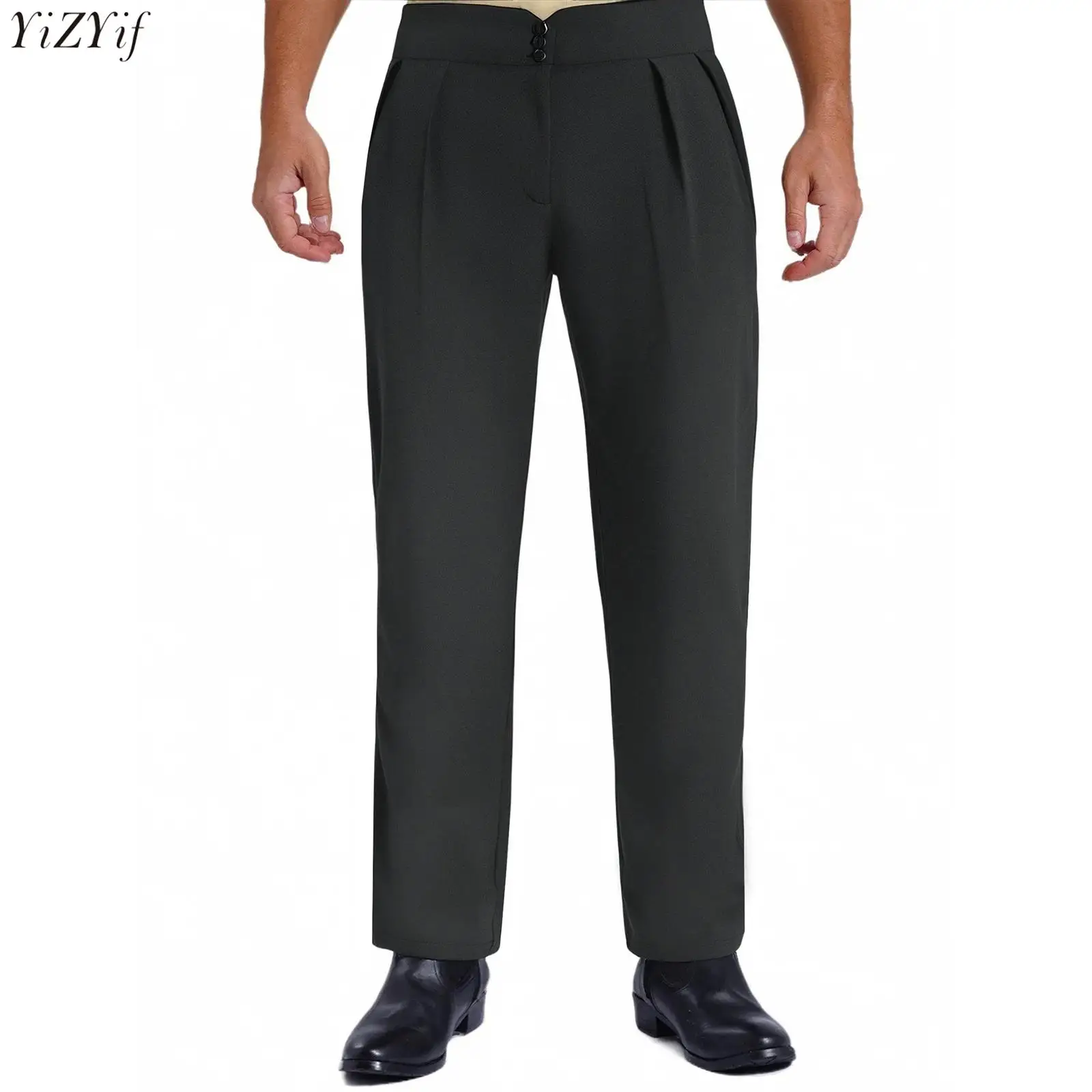 남성 라틴 차차 댄스 바지 성인 모던 볼룸 댄스 대회 의상 하이 웨이스트 조절 가능한 버클 벨트 바지