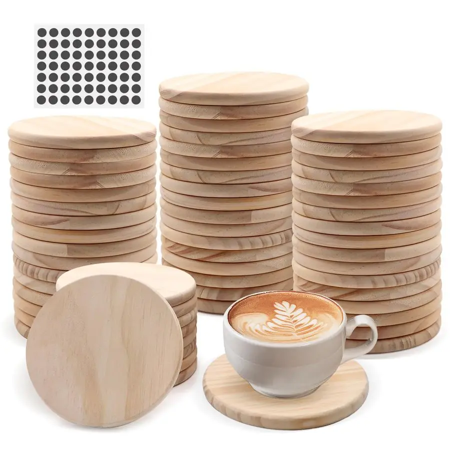 

PCS Незавершенные круглые деревянные подставки, 4-дюймовые пустые деревянные подставки для рукоделия с нескользящими наклейками из пенопласта для DIY горящих витражи Pa