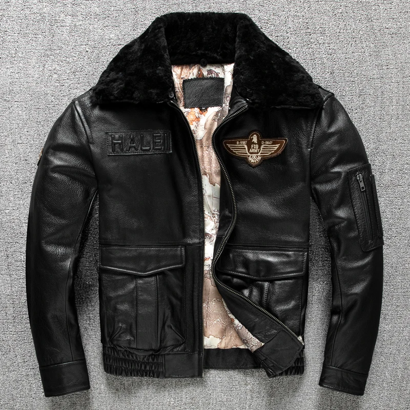 

New First Layer Leather Leather Flight Suit Plus Cotton Warm Lapel men's Jacket Large Size Winter Coat Trend