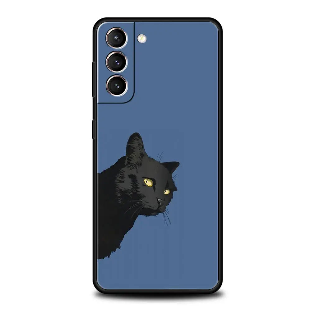 Phone Case For Samsung Galaxy S24 S23 S22 Ultra S20 S21 FE 5G S10 S9 Plus S10E S8 S7 Edge Silicone Cover Black Cat Cartoon Cute