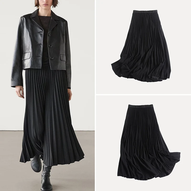Black Asymmetrical Hem Midi Skirt Women's Spring 2025 New Style Draped Elegant Swinging Half-length Skirt ZADATA Brand