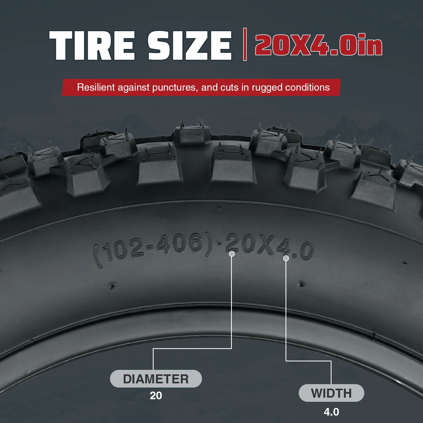 ZUKKA 2 Pack 20x4.0 Fat Bike Tires with Inner Tubes Anti Puncture High Traction Foldable for Electric Snow Mountain Bikes