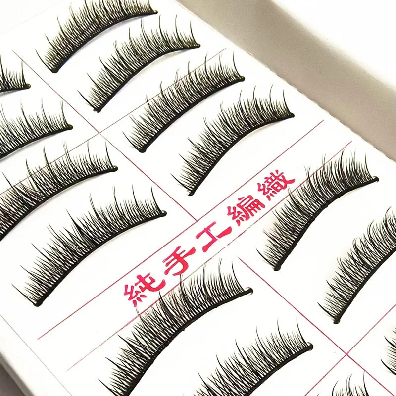 10 คู่ขนตาปลอมสั้นธรรมชาติ Hard Stem สามารถรองรับ Double Eyelids False Lashes Patch หนาหยิก