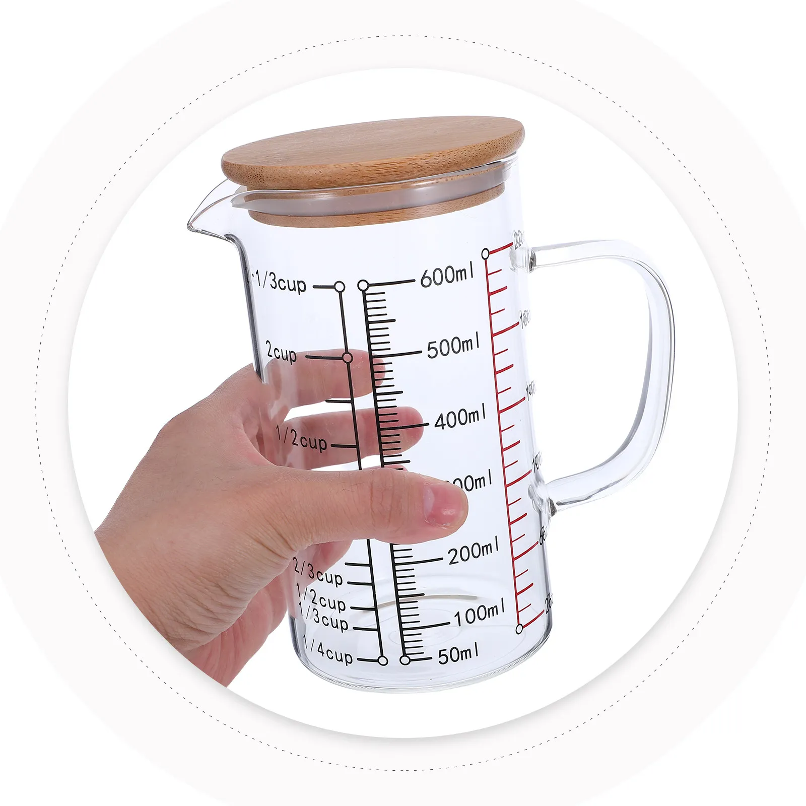 600Ml Heat-Resistant Glass Measuring Cup with Lid and Ergonomic Handle Transparent Graduated Scale for Microwave Baking Cooking