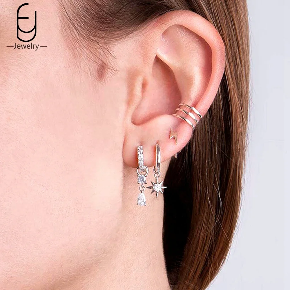 925 Sterling Silver Ear Buckles Fashion Hoop Earrings White Crystal Luxury Women\'s Earrings Wedding Women\'s Jewelry Premium Gift