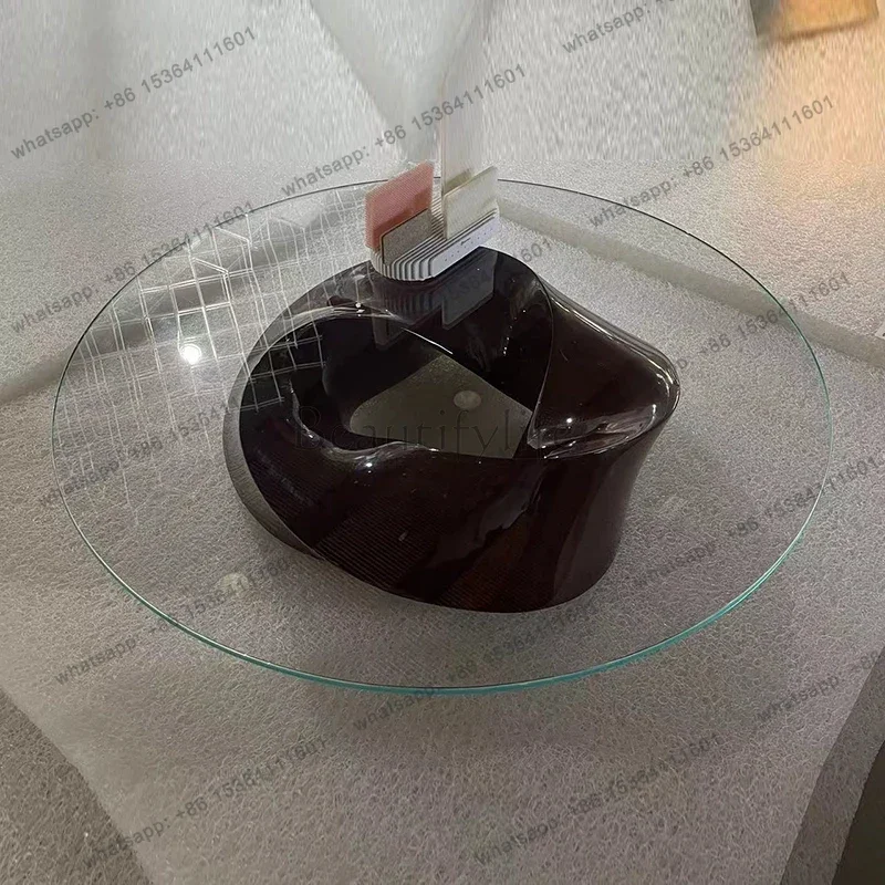 NEW Italian minimalist living room household round coffee table light luxury tempered glass coffee table modern style creativity