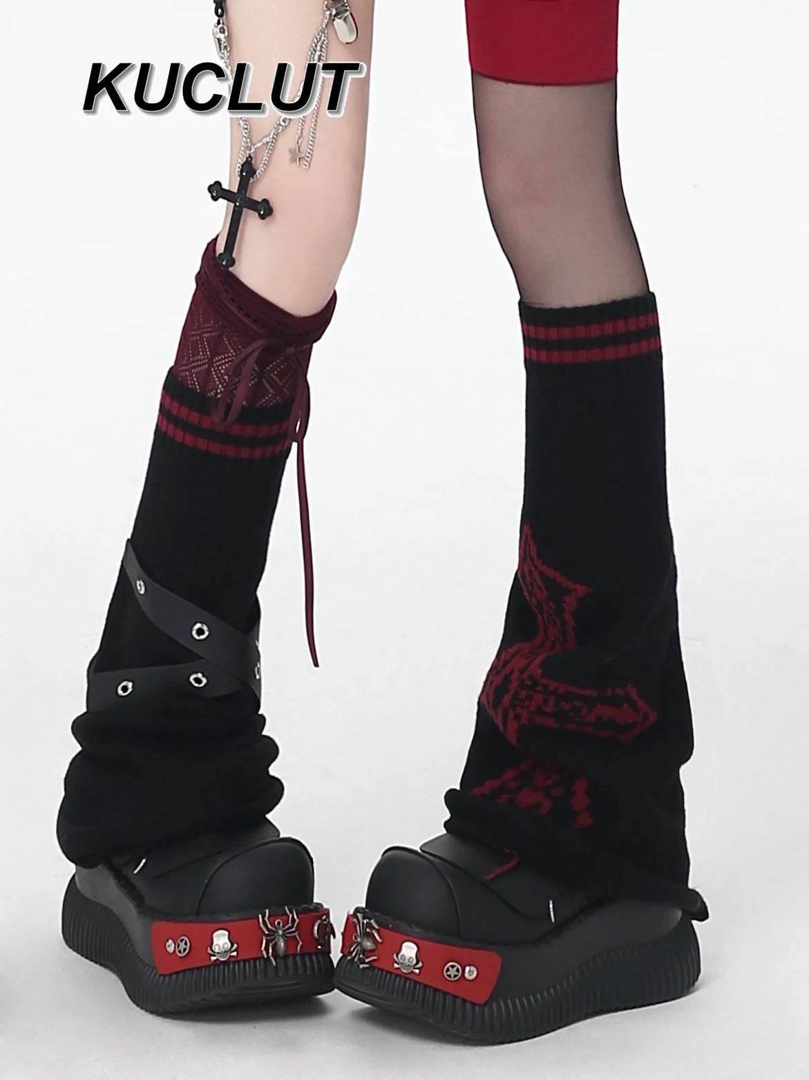 

Оригинальные вязаные носки в стиле панк Y2k в полоску с ремнем, милые и милые осенне-зимние гетры для женщин