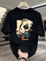 Men's summer 100% pure cotton fashionable casual loose creative poker and dice printed sports round neck short sleeved T-shirt