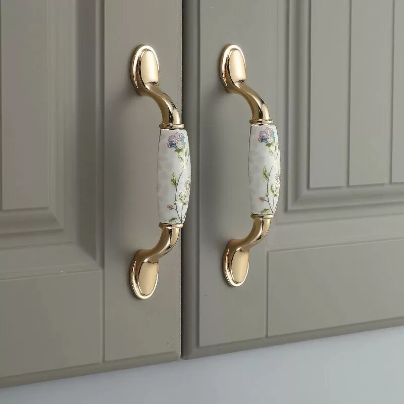 Ceramic Cabinet Handles Chinese Vintage Drawer Knobs Wardrobe Door Handles European Furniture Handle Hardware