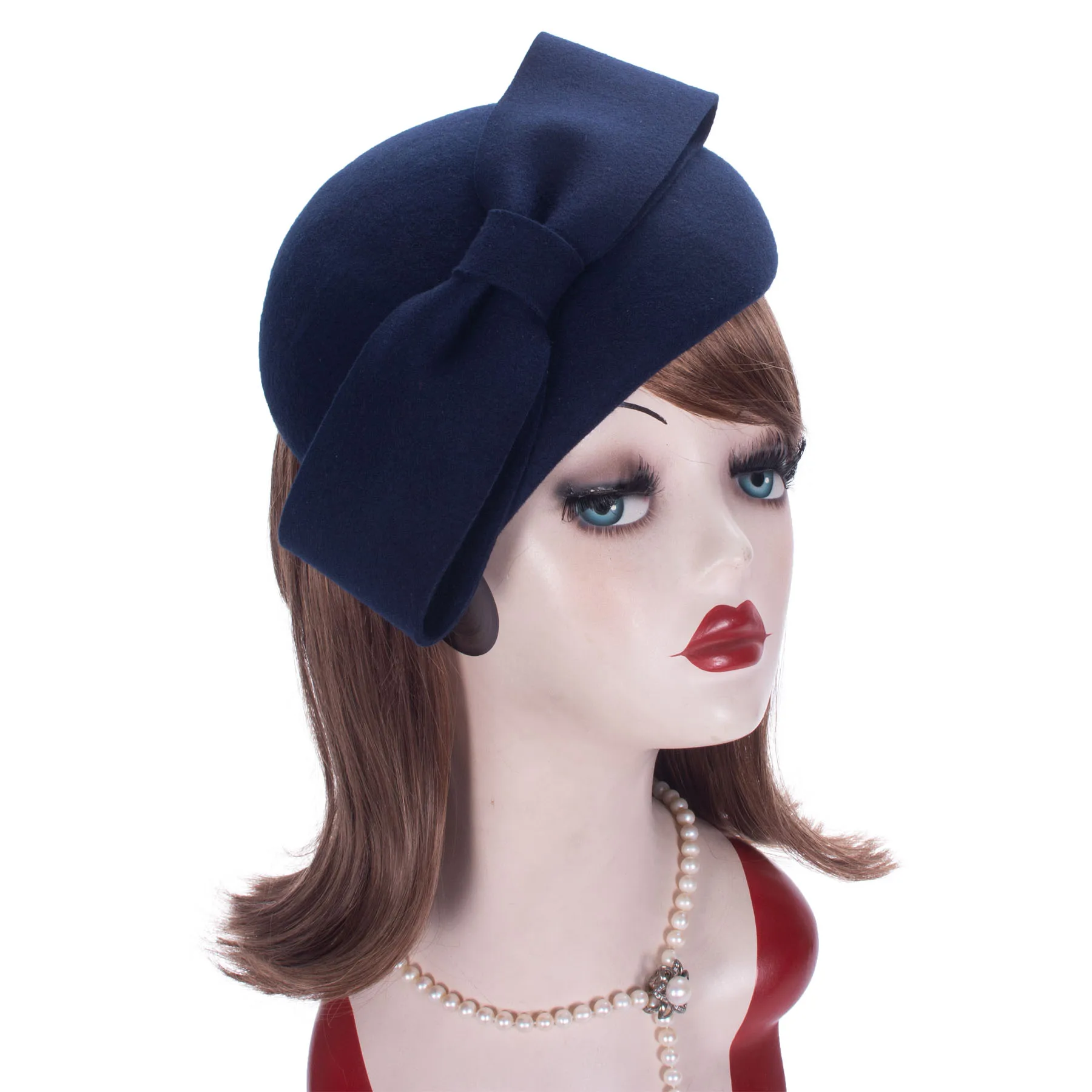 Wool Felt Teardrop Fascinator Hat Bow Beret Casque Derby Adjustable Clip Lawliet Womens Teardrop Wool Felt Fascinator Tam Beret  main image 2