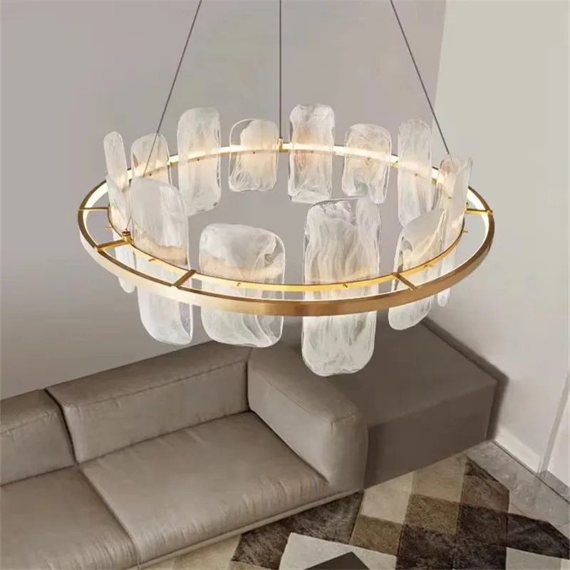 Nordic luxury circular LED pendant light gold ring cloud glass pendant light dining room decoration luxurious lighting fixtures