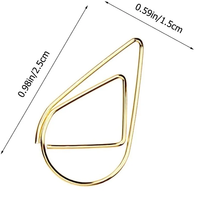 50Pcs Metal Material Drop Shape Paper Clips Gold Rose Gold Color Kawaii Cute Bookmark Clip Stationery Office School Supplies