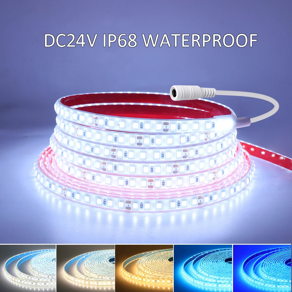 

24V LED Strip Light 2835 5M 10M 15M 20M White Red Blue Green Pink IP68 Waterproof Flexible Ribbon Tape for Underwater Lighting