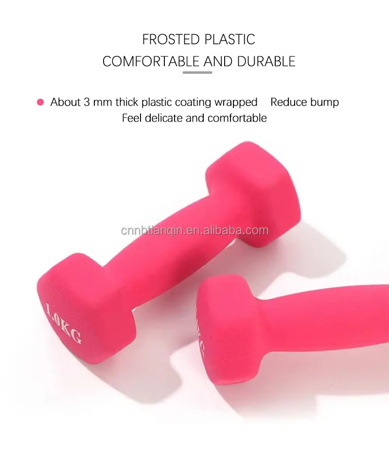 Hot Sale 2KG Hex Frosted Bright Plastic Dipped  Weights Dumbbells Women's Solid Cast Iron Fitness Rubber Portable