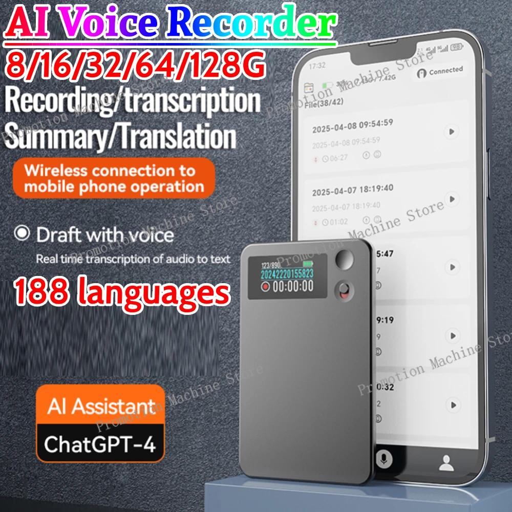 

ChatGPT AI Voice Recorder APP Control AI Record Translation Device LED Indicator Intelligent Voice Recorder for Business Travel