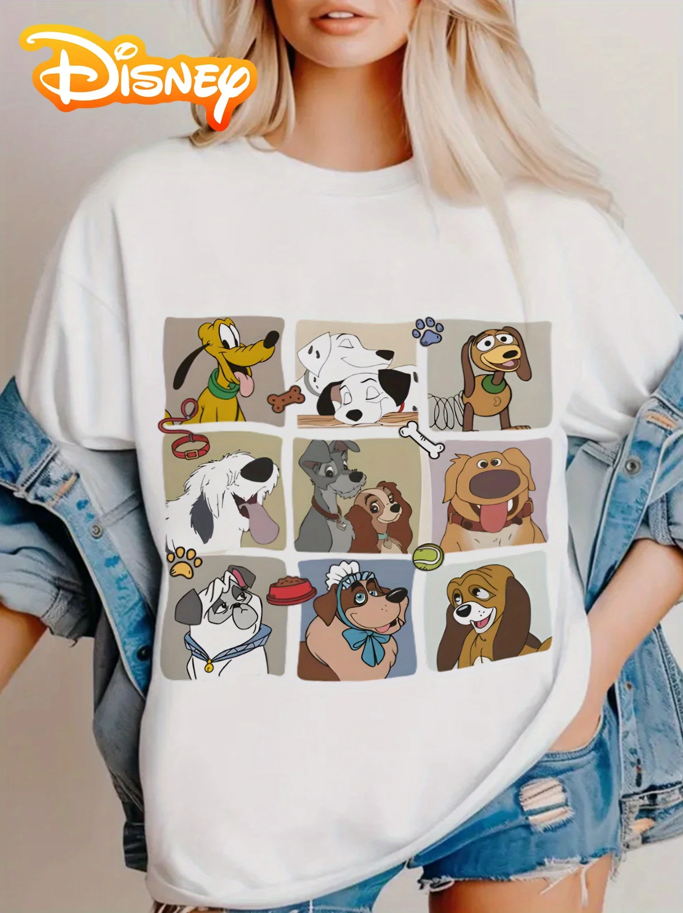 

Новая женская футболка Disney Cute Dog Grid, летняя мода, принт спереди, топ с короткими рукавами, одежда для отпуска