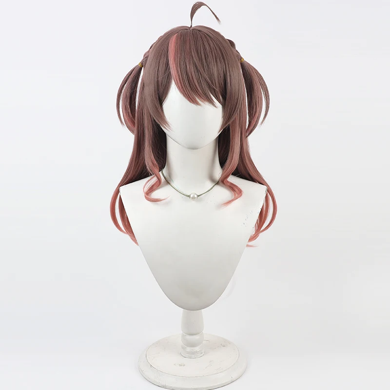 Natsuiro Matsuri Cosplay Wig Vtuber Brown Pink Synthetic Hair Heat Resistant Halloween Role Play Carnival Party + Free Wig Cap - view 2