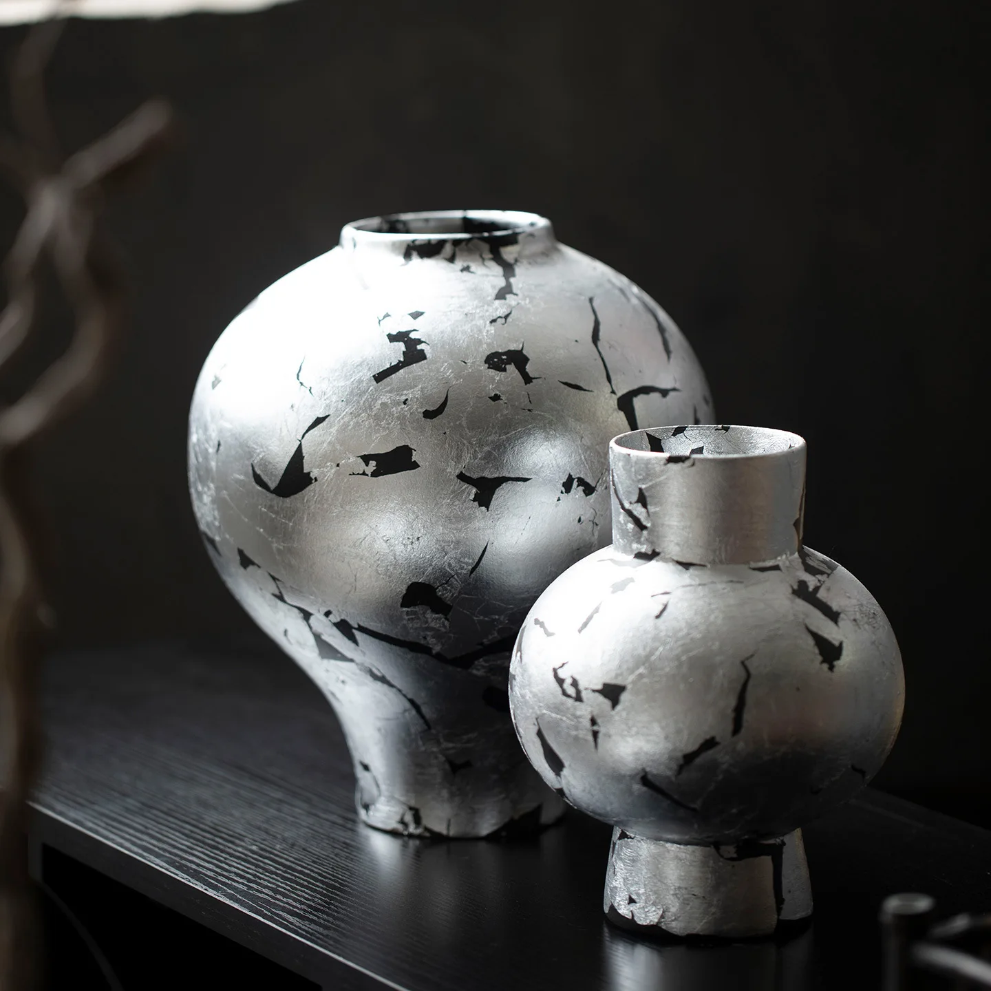 Silver Ceramic Vase Handmade Earthenware Pot Flower Vase Hydroponic Flower Arrangement Home Decoration Accessories Flowerpot