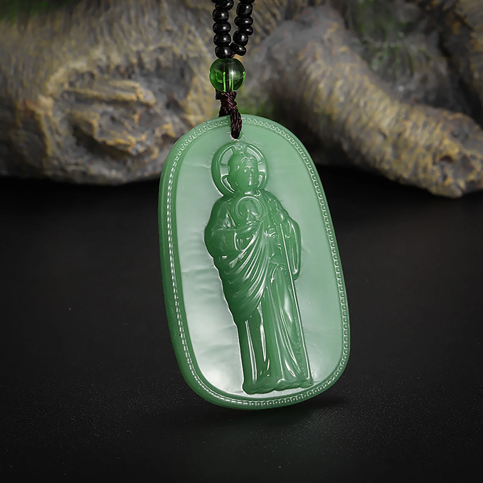 San Judas Tadeo Imitations-Obsidian-Halskette, St. Judas Thaddeus-Anhänger, katholischer Schmuck für Männer und Frauen, spiritueller Schutz, Geschenk – Detail 3
