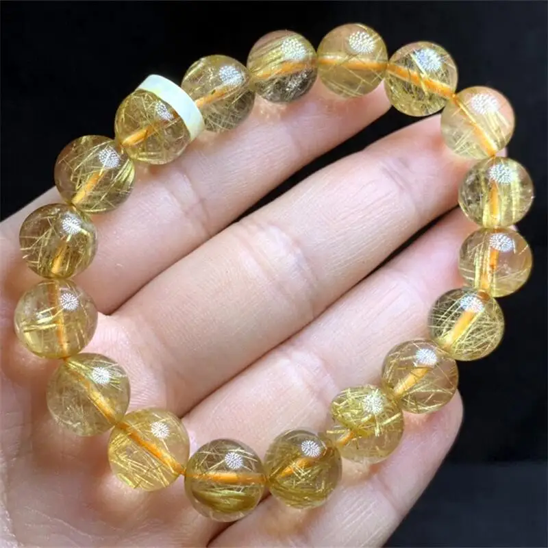 11MM Natural Golden Rutilated Quartz Bracelet Crystal Reiki Healing Stone Fashion Jewelry Gifting Gift For Women 1pcs