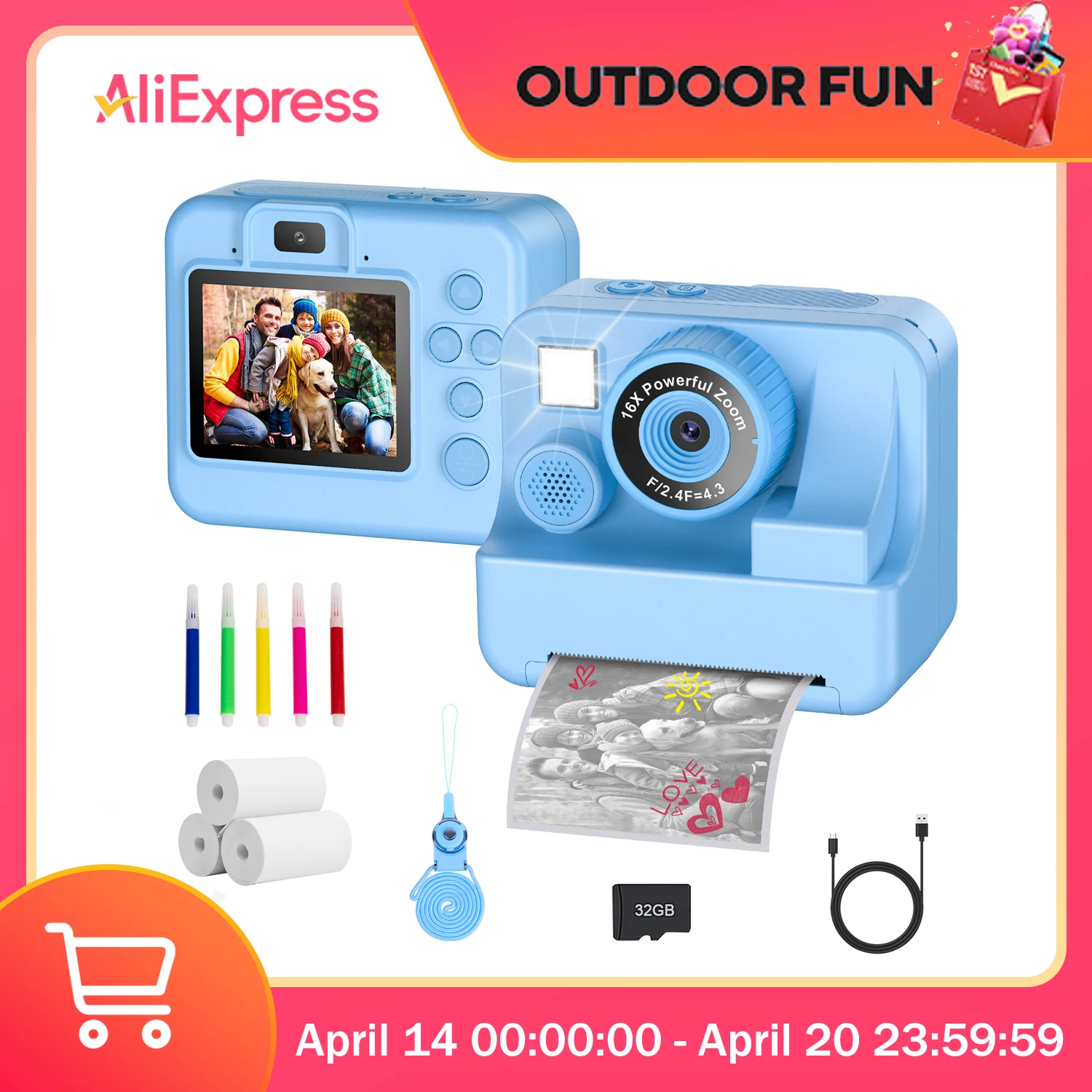 New Bee Kids Camera Instant Camera 1080P HD Dual Lens Selfie Digital Camera Print for Girls Boys Christmas Birthday Gifts Toys