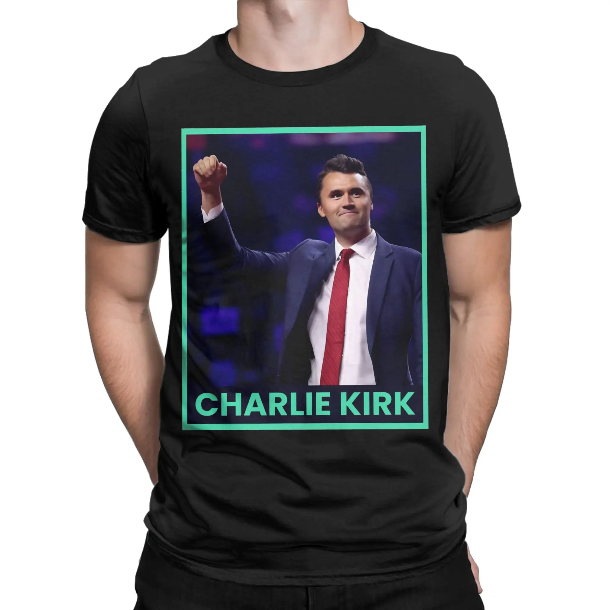 

Charlie Kirk He Died T Shirts Men Cotton Hipster T-Shirts Round Neck Tees Short Sleeve Clothes New Arrival