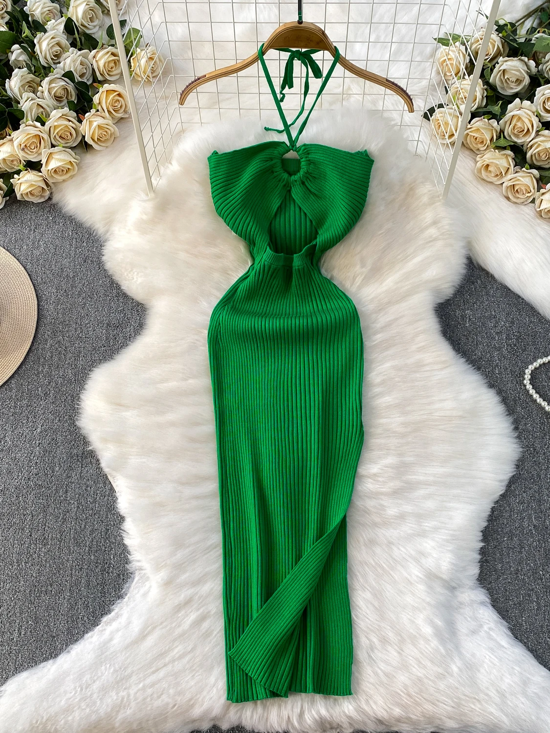 

Сексуальное женское вязаное платье из неолона для пикантных девушек, осенне-зимнее утягивающее платье с разрезом, базовый слой, длинный трикотаж Dr