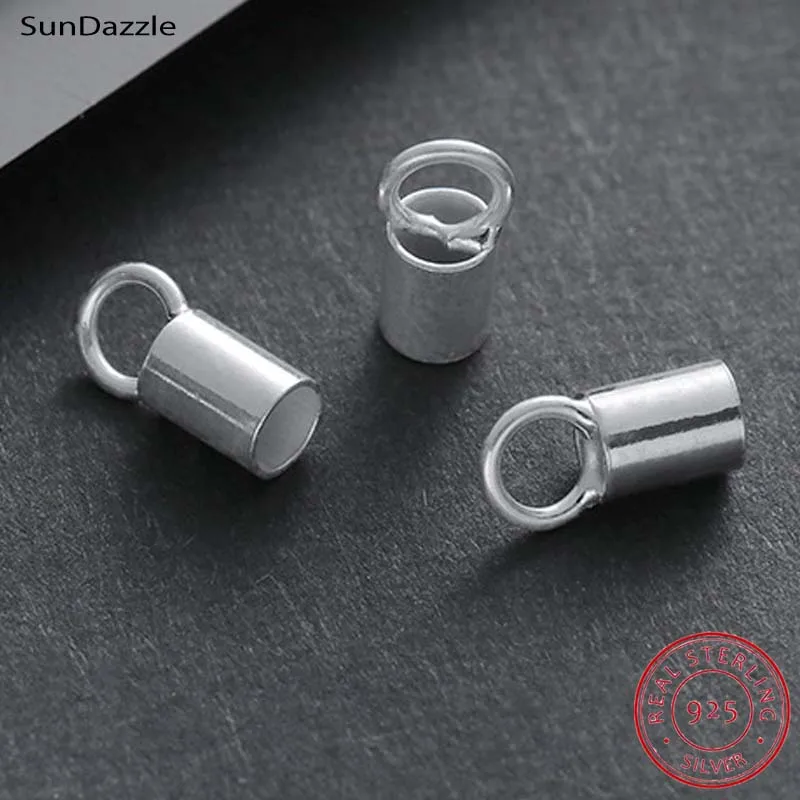 

Real Pure Solid 925 Sterling Silver End Connector Bead Caps for Leather Rope Hollow End Cap Buckle Jewelry Making Findings