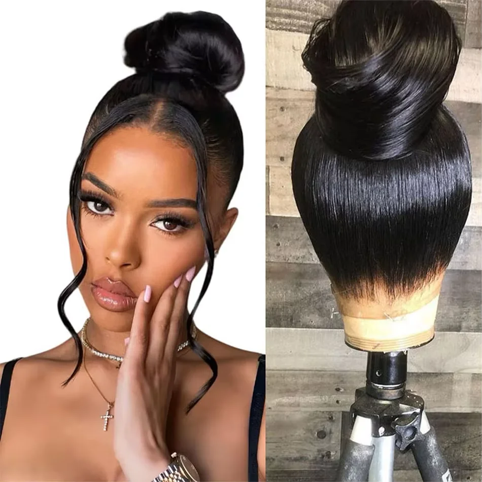 

30-дюймовые натуральные черные 360-дюймовые парики из натуральных волос на кружеве спереди, прямые парики из натуральных волос 360 HD, прозрачные, полностью кружевные, бесклеевые, человеческие волосы, предварительно выщипанные