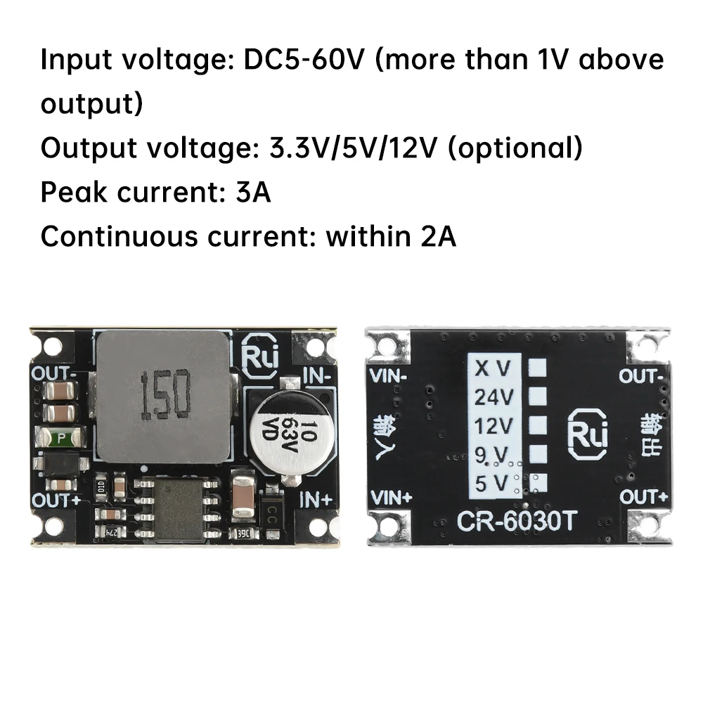 DC-DC Step-Down Module 60V to 48V, 36V to 24V to 12V, 5V, 3.3V Vehicle Power Conversion Step-Down Regulator Module