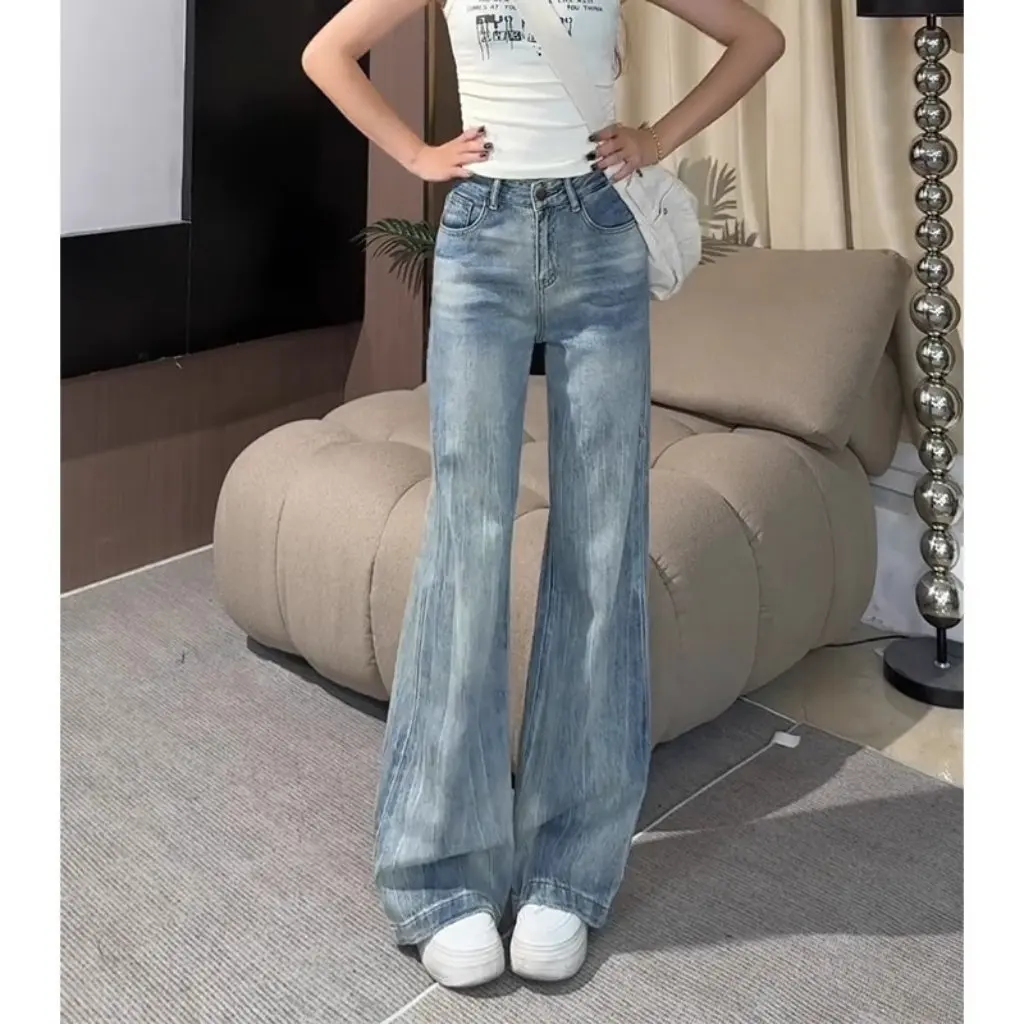 

Женские расклешенные джинсы в американском стиле в стиле ретро, свободные широкие брюки, закрывающие бедра, весна-осень, новые карнизы без ног