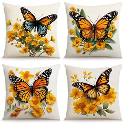 Yellow Art Butterfly Print Home Decor Pillowcase Bedroom Living Room Sofa Decoration Polyester Cushion Cover with Zipper