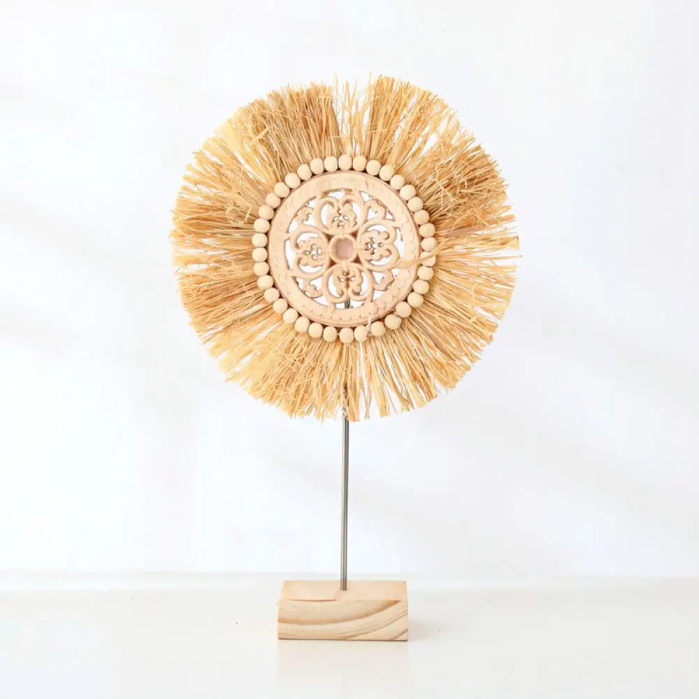 Rustic Natural Straw Woven Wreath Handmade Raffia Ring Decorative Wall Ornament Farmhouse Style Home Interior