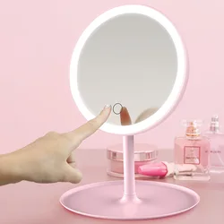 1200 mah LED Makeup Mirror 3 Color Light Adjustment Light Up at a Touch Ultra Long Endurance Tray Storage Table Vanity Mirror