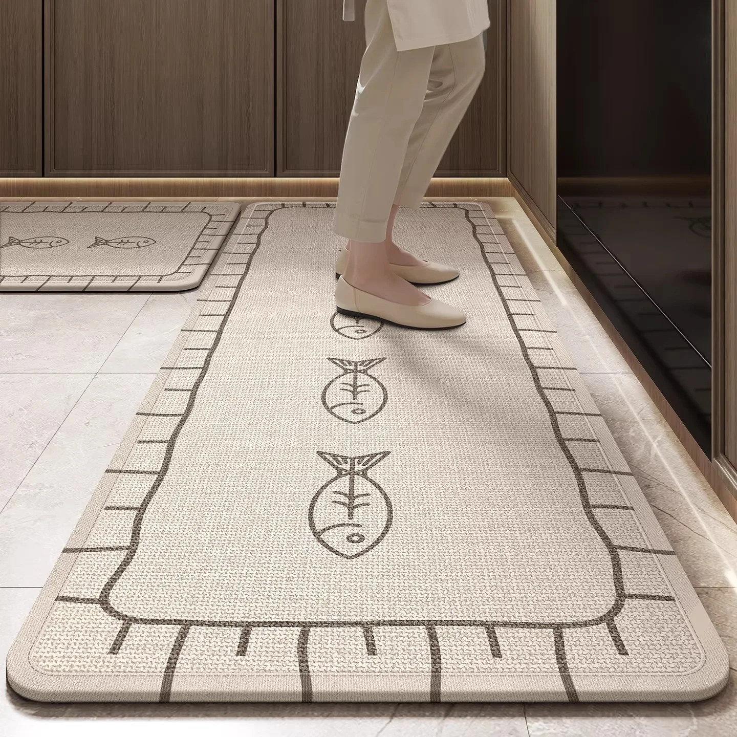 Kitchen Floor Mat Anti-slip Carpet Three Fish Baking Time Pattern Home Decor Rug Wear-resistant Foot Mats Long Mats Alfombra