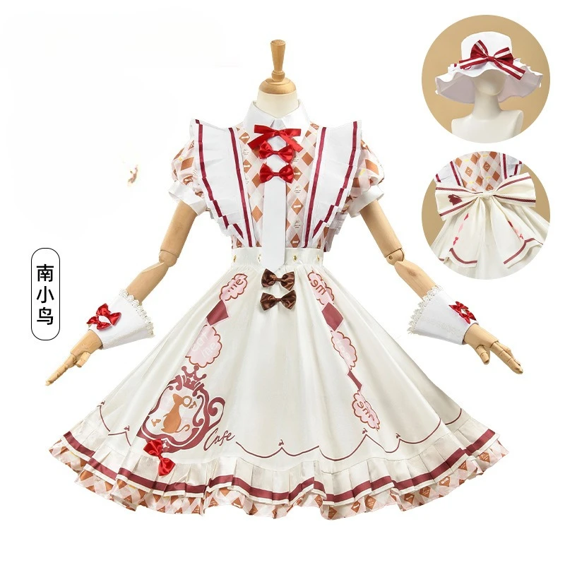 

School Idol Project Minami Kotori Cosplay lolita Costume White Dress with Red Bows, Hat and Wrist Cuffs for Women Girls Cosplay