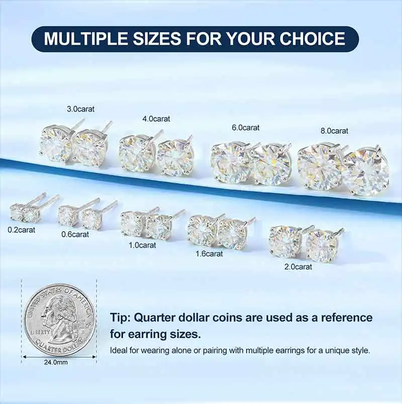 TUHE Real 0.5CT-4CT D Color Moissanite Stud Earrings 925 Silver Women Top Quality 100% Sterling Silver Earrings Wedding Jewelry