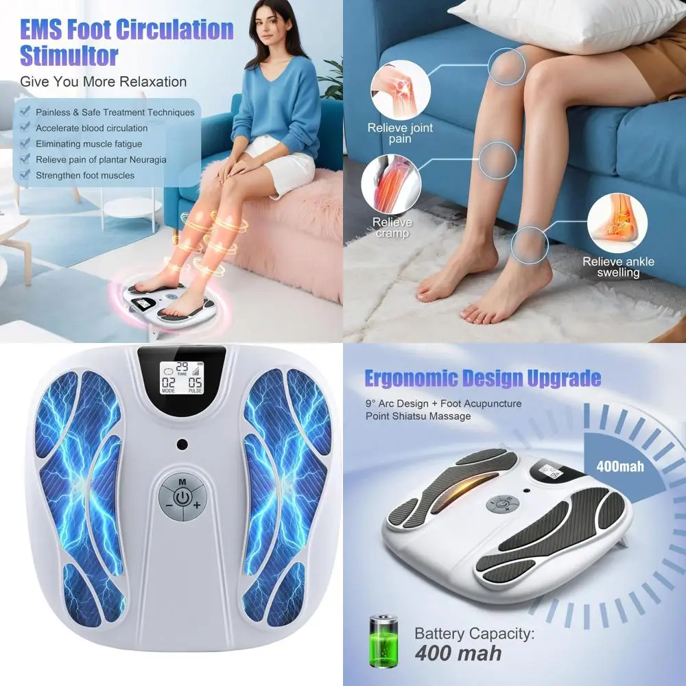 

Electronic Muscle Stimulator Foot Massager for Neuropathy, Plantar Fasciitis, and Foot Pain - 10 Modes, 20 Intensities, Remote C