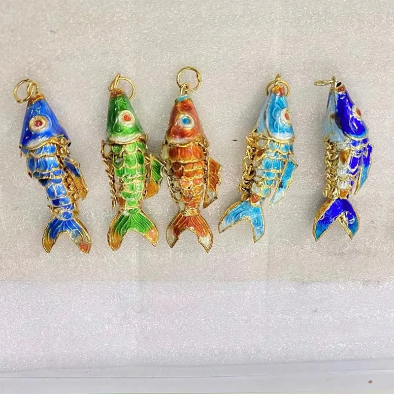 Chinese Cloisonne Enamel Animal Fish Keychains Keyrings Lifelike Sway goldfish Accessories Gifts