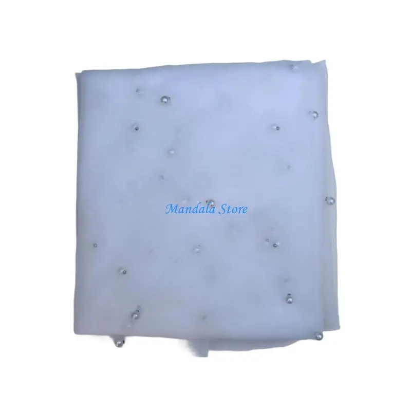 U2JC Luxurious Pearls Embellished Tulle Table Runner Dessert Tablecloth for Wedding