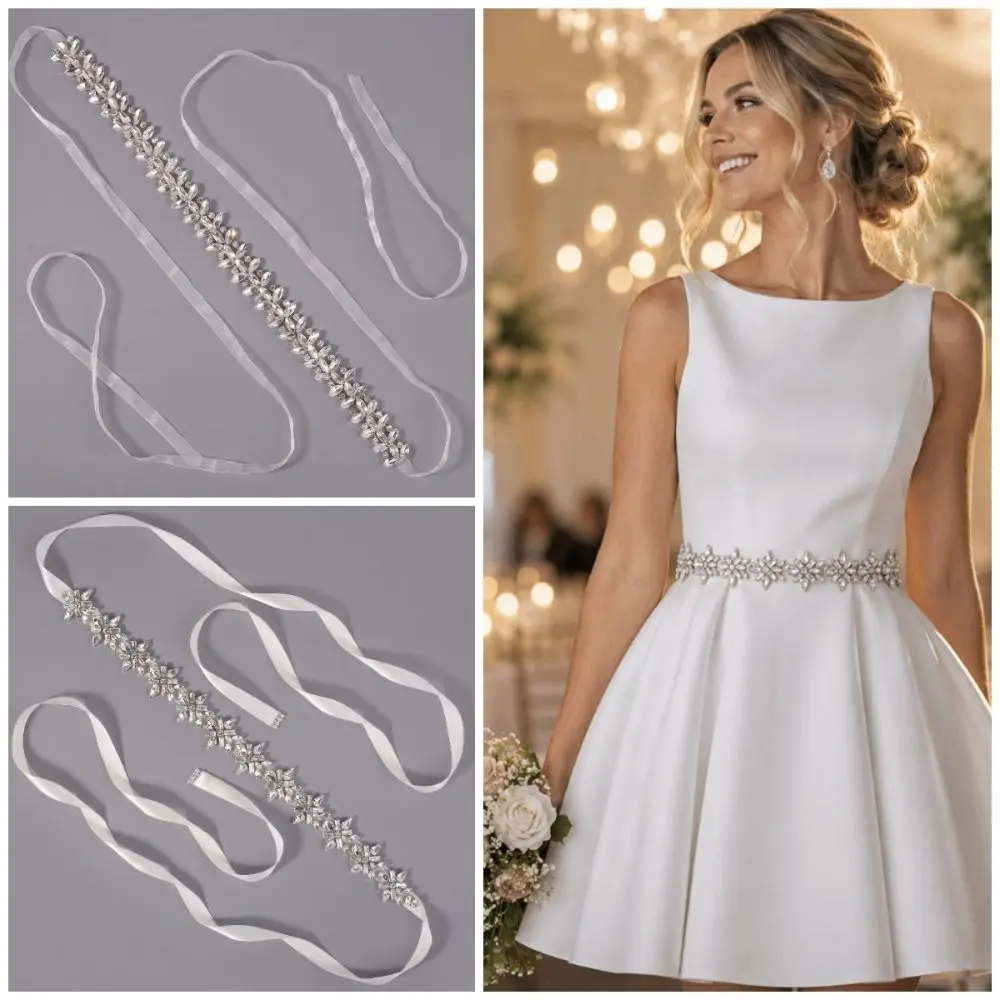 Unique Silver Bridal Rhinestone Belt Elegant Luxury Wedding Dress Belt Sparkling Handmade Women Waistband Prom Dress