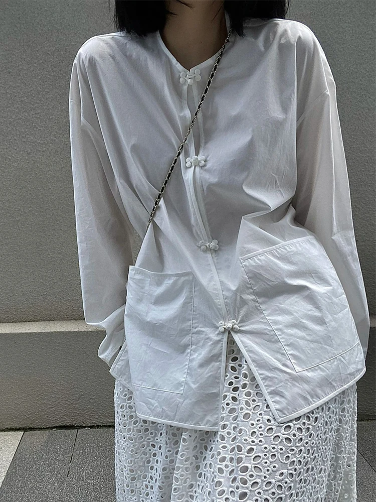 

New Chinese Sle Handmade Button Cotton Linen irt Women's Loose Midi Casual round Ne Linen Top for Commuting Spring Autumn