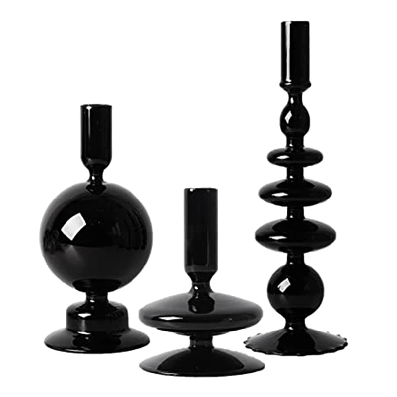 3Piece Candlestick Holders Glass Candle Holders For Table Centerpiece,Taper Candle Stand For Party Wedding Decor And Dinner