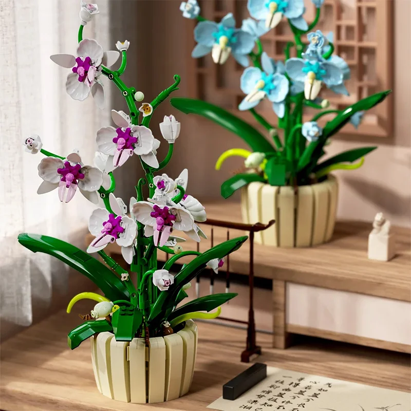 Flower Plant Construction Orchid 2in1 Building Blocks Set Bonsai Plant Model Bricks Romantic Home Decoration Toy For Kids Gift