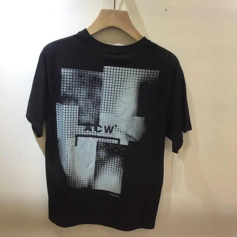 High‑Street ACW Trendy Oversized Short‑Sleeve T‑Shirt Square Logo Brushed Paint Print T-shirts Men's Clothing Women's Clothes
