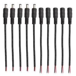 1/5/10pcs Black 5.5 x 2.1mmPlug DC Male Female Connector Cable Wire Pigtail 12V 5.5*2.1 DC Adapter for 5050 3528 LED Strip Light