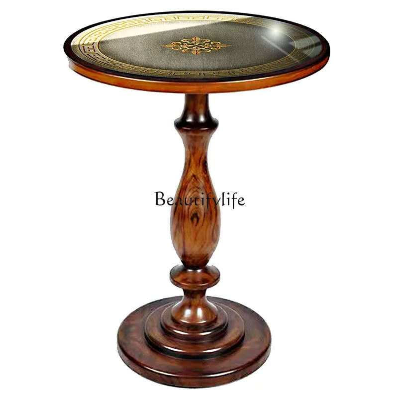 

American sofa living room round solid wood retro small coffee table bedside small apartment small round table