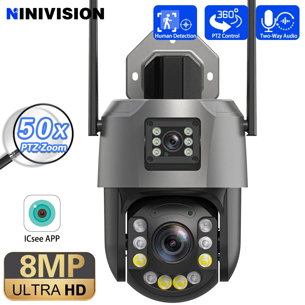 

4K 8MP 50X Zoom Dual Lens WiFi Camera Outdoor PTZ Security IP Cameras 150M IR Distance Human Detection Video Surveillance Webcam