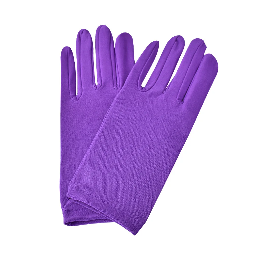 New Satin Full Finger Party Short Gloves For Women Girls Spring Autumn Solid Mittens Outdoor Dance Dress Up Bride's Gloves