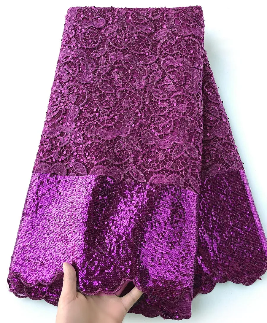 5 Yards Wine Fushia Big African French Lace Sequins Embroidery Swiss Tulle Fabric Nigeria Ghana Bridal Church Occasional Clothes